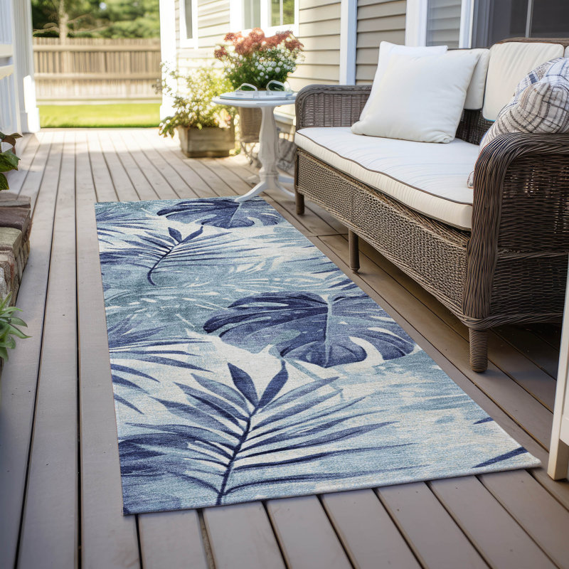 Machine Washable Indoor/Outdoor Xhevrie Blue Rug, Runner 2'3" x 7'6" 