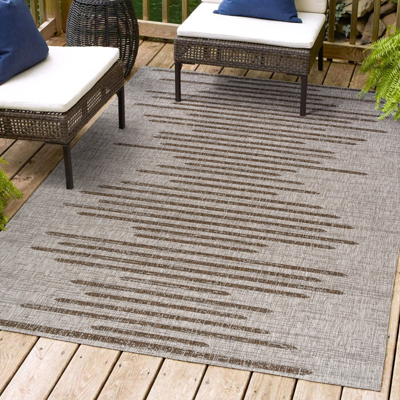 Eastville Berber Stripe Geometric Beige/Brown Indoor/Outdoor Rug, Rectangle 7'9" x 10'