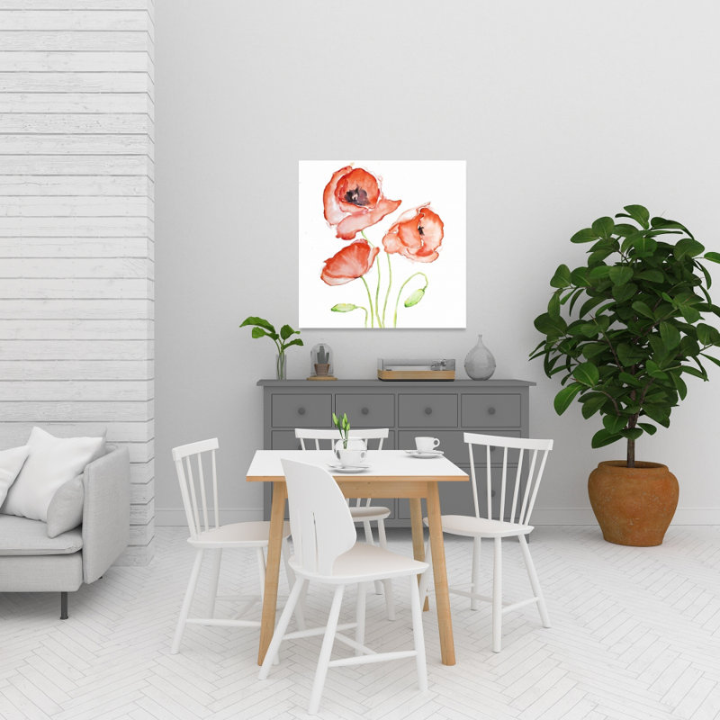 Watercolor Poppies Canvas | Red Botanical Bedroom Decor