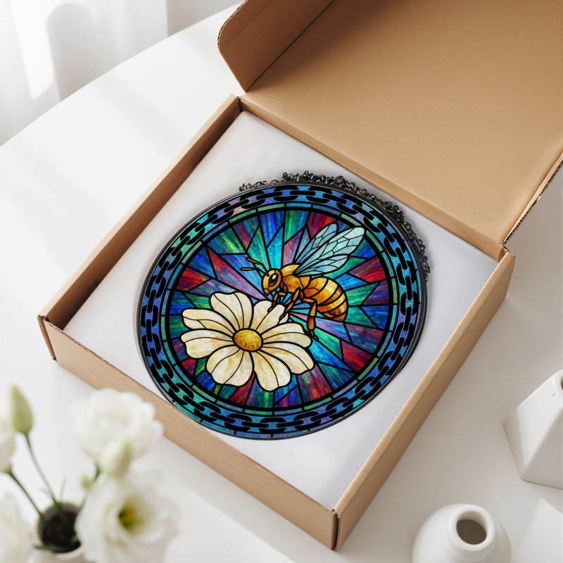 Panneau de vitrail en forme de fleur d'abeille 12 "H, H 12 po x l 12 po 