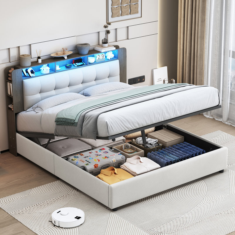 Ottoman Storage Bed, White, European Double (140 x 200 cm)