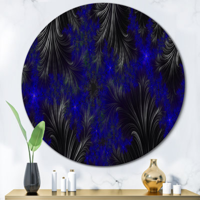 Feuilles fractales noires et bleues - art mural moderne en métal