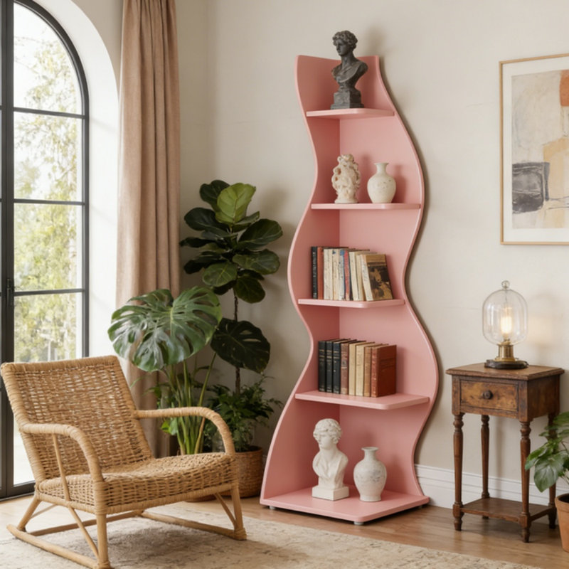 Bibliothèque d'angle à 5 niveaux 1 pièce, Rose