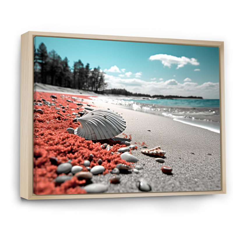 «Beach Seashell Symphony», reproduction d'art sur toile, Cadre naturel flottant, H 16 po x l 32 po x P 1 po