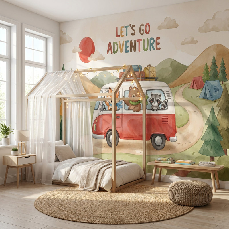 Murale Camper Van, 140 po x 108 po, Peler et coller