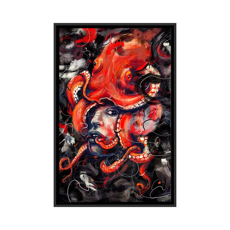 « empress octo », impression sur toile, H 26 po x l 18 po x P 1,5 po, Toile avec cadre noir, Pas de tapis