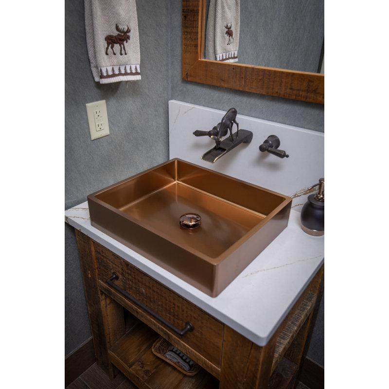 Lavabo de salle de bain vasque rectangulaire en acier inoxydable, Or rose