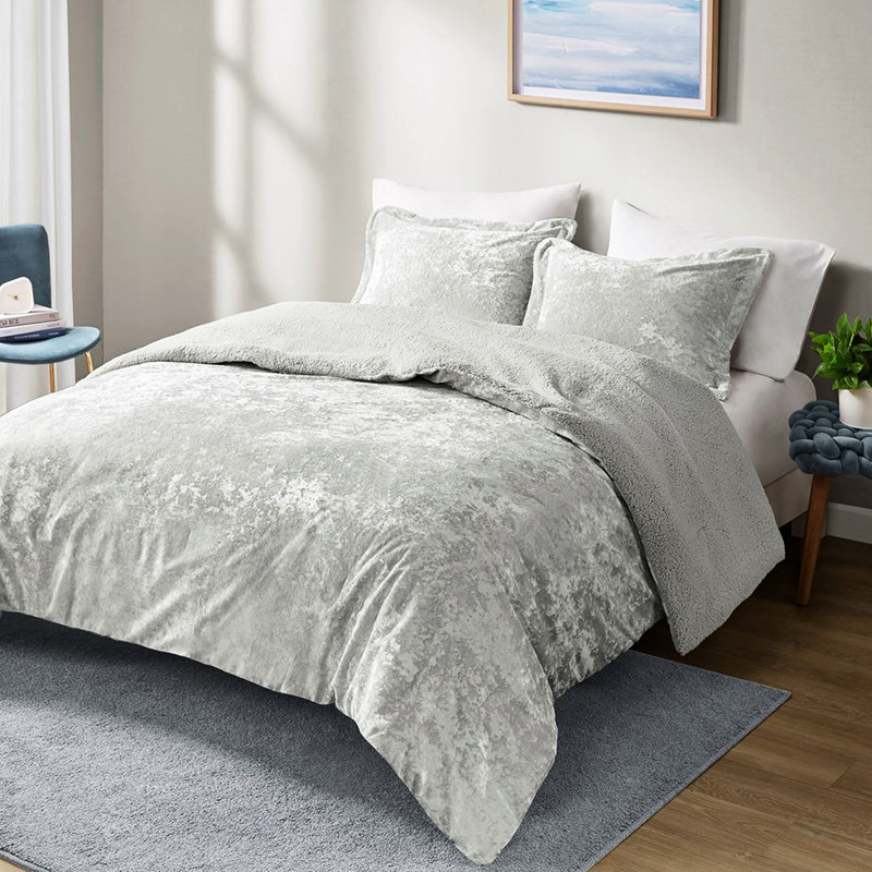 Édredon simple / simple TG avec velours gris écrasé et literie chaude