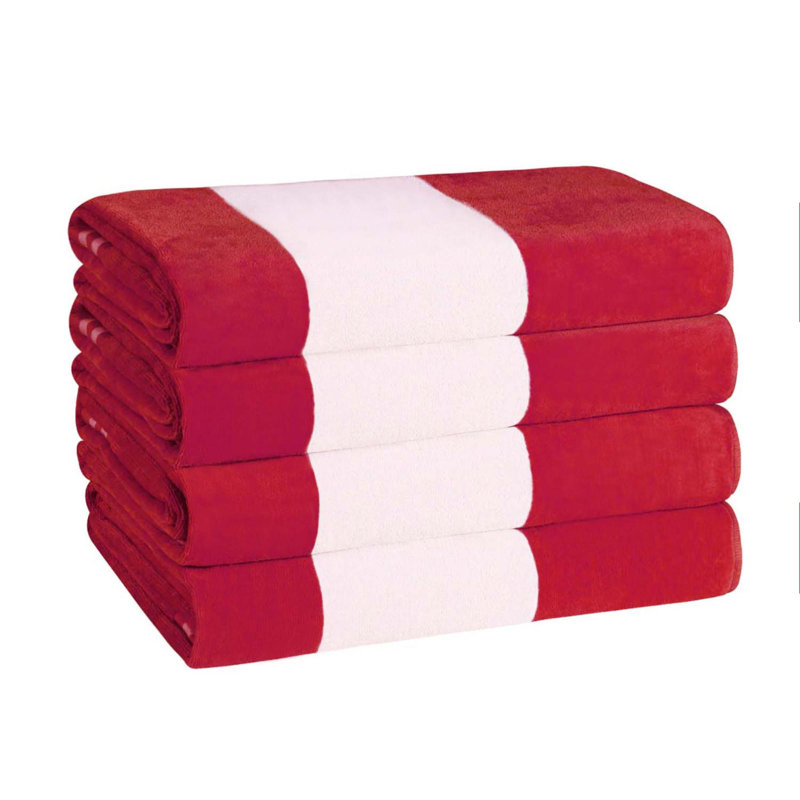Serviettes de plage surdimensionnées en coton à rayures Calheta, Rouge, 4