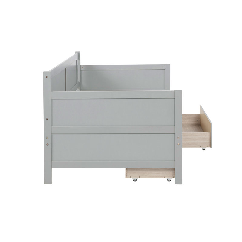 Twin Size Pine Wood Daybed With Two Storage Drawers, Gray