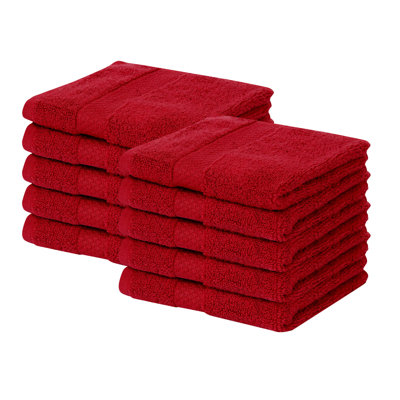 Splash 100% Cotton Zero Twist Washcloth Set, 550 GSM Soft Absorbent Cotton Washcloths & Face Towels for Bathroom, Spa & Daily Use, OEKO-TEX Certified, 10 Pack, Red