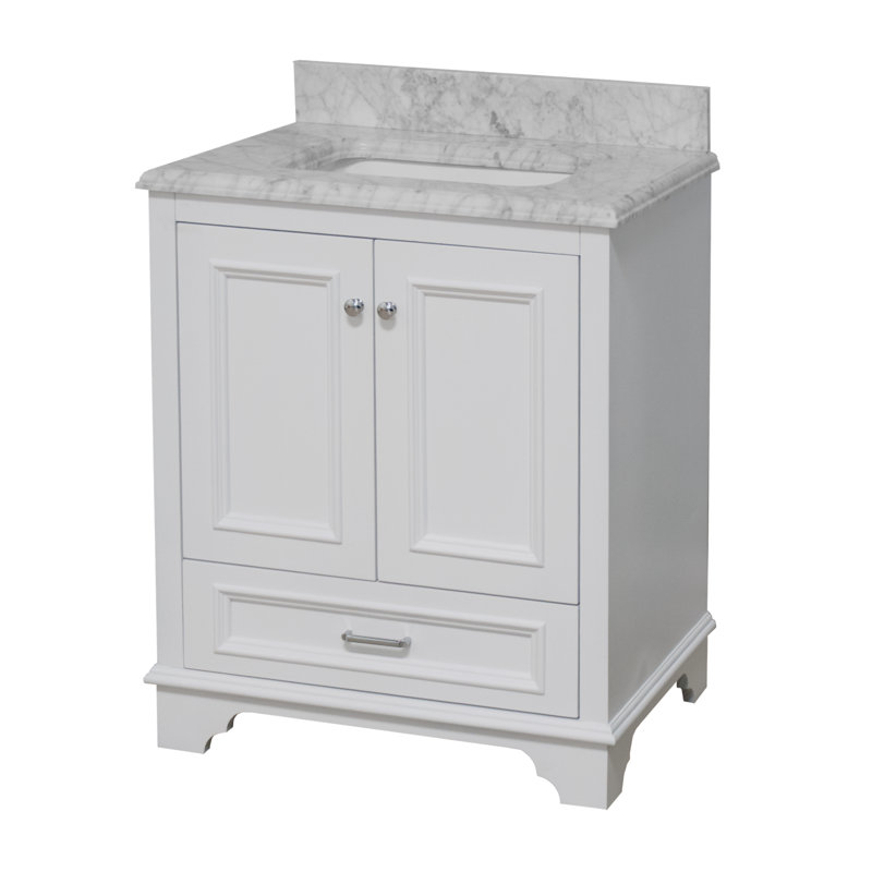 Loughlam 30'' Single Bathroom Vanity with Top, Carrara Marble, White