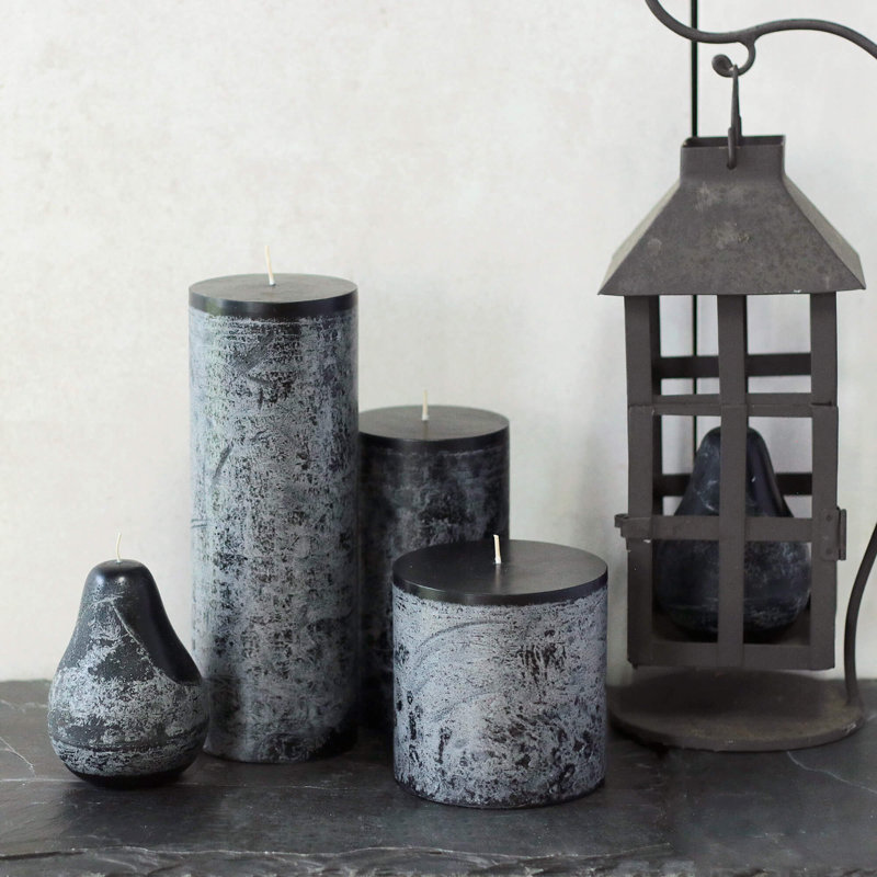 4.25" Distressed Black Eco-Friendly Pillar Candle