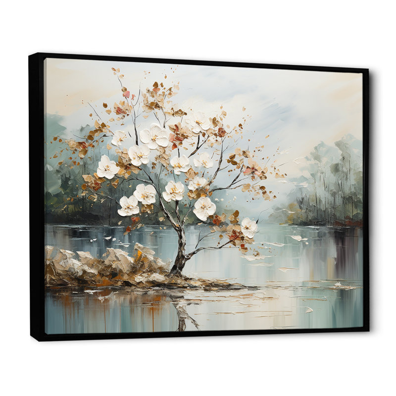 «Japanese River Forest liquid Art I», art mural encadré forêt, Cadre flottant noir, H 34 po x l 44 po x P 1,5 po