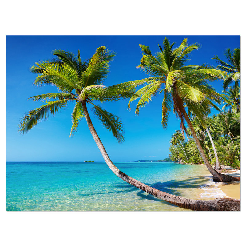 Tropical Beach Landscape Canvas Print in Blue and Green, 30" x 40"