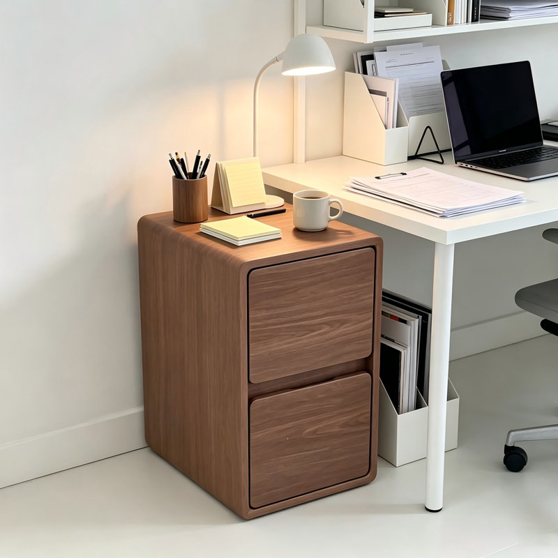 11.8" W Red Walnut Narrow Nightstand, 2-Drawer Slim Bedside Table with 2 Storage Compartments for Small Bedroom, Red Walnut