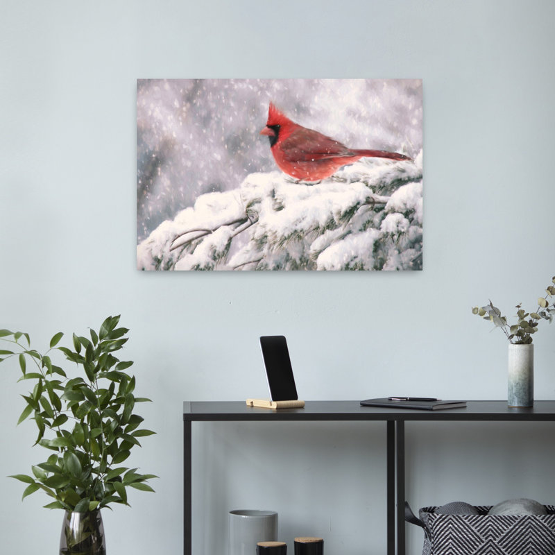 Hiver, cardinal I, arbre contemporain abstrait, art hivernal, H 16 po x l 24 po