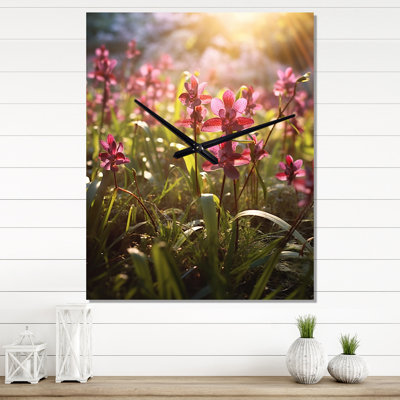 Pink Green Exotic Orchids Elegance - Floral Very Large Wall Clocks