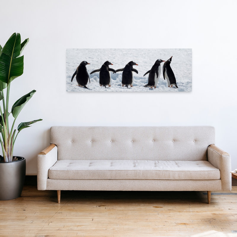 Penguins On A Snowy Walk by Chuanxu Ren - Wrapped Canvas Panoramic Print, 121.92 cm H x 40.64 cm W