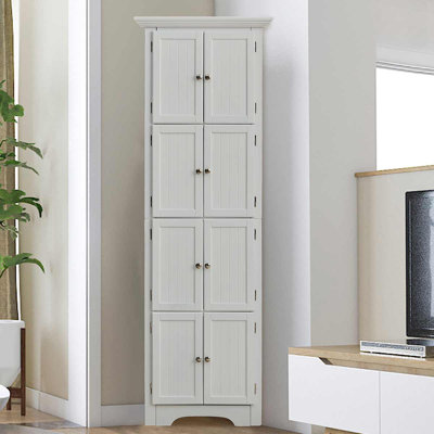 Modern Tall Bathroom Storage Cabinet With Doors And Shelves For Living Room And Bedroom