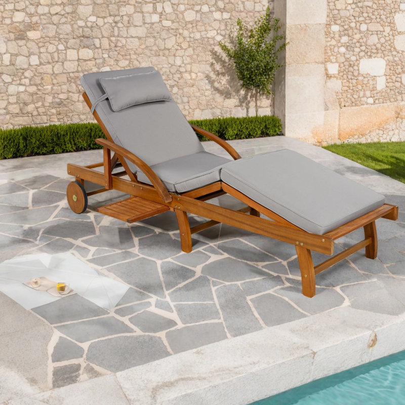 Méridiennes de patio réglables, chaise de piscine moderne en bois d'acacia