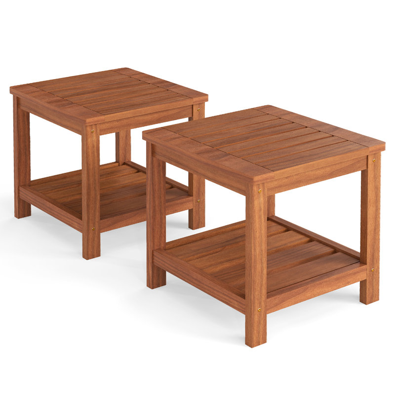  2 pièces Table d'appoint Adirondack à 2 niveaux avec tablette de rangement à lattes pour le jardin, 2