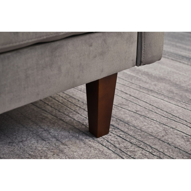 Canapé à accoudoirs carrés Seaddon, Velours gris velours, H 35 po x l 70 po x P 32 po