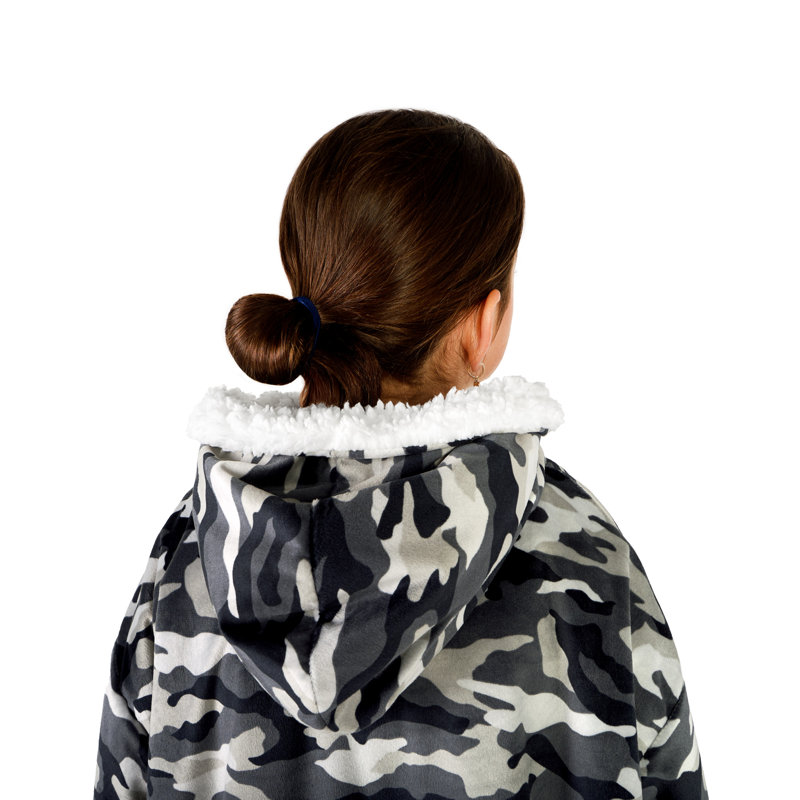Couverture en sherpa à capuche portable, Camouflage - gris, Jeunesse
