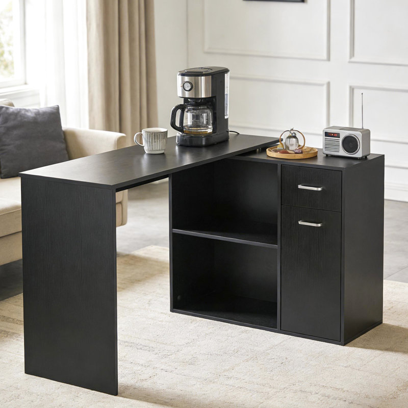 Bureau d'ordinateur en L, bureau d'angle rotatif à 180 ° avec tablettes de rangement, tiroir et armoire, poste de travail d'étude pour bureau à domicile