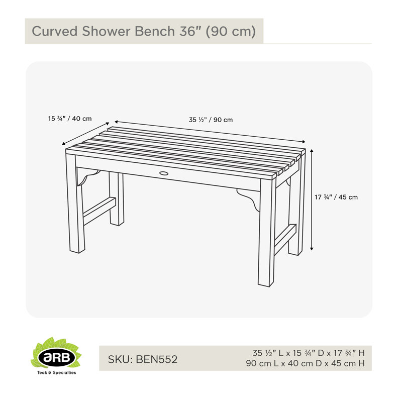 Teak Wood Curved Spa Shower Bench 36"