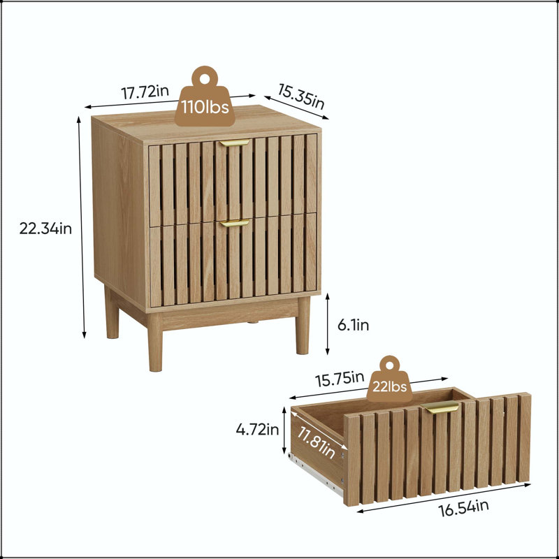 Ensemble de 2 tables de chevet en chêne de style Mid-Century avec motif de grille et accents noirs
