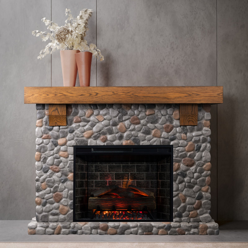 Glenbrook River Rock Mantel & 28" Firebox CL-2409M-RR-28