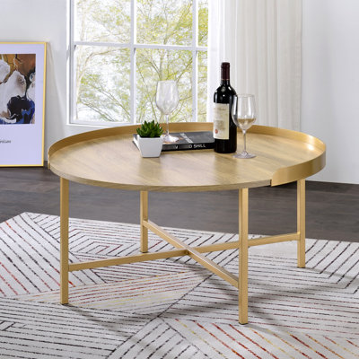 Table basse en chêne et or avec plateau - ronde élégante pour la maison révolutionnaire