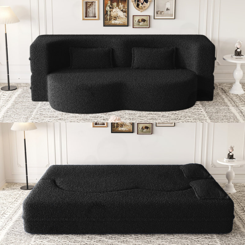Canapé Floor Teddy avec 2 coussins, Ours en peluche noir
