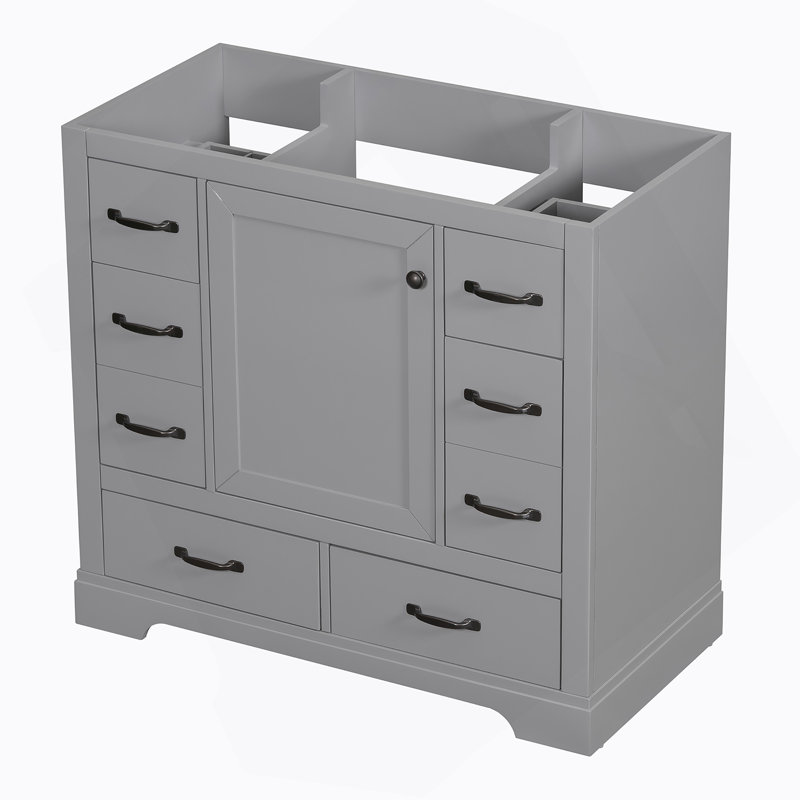 Meuble-lavabo de salle de bain sans lavabo, base d'armoire seulement, six tiroirs, séparateur de tiroir, tablette réglable