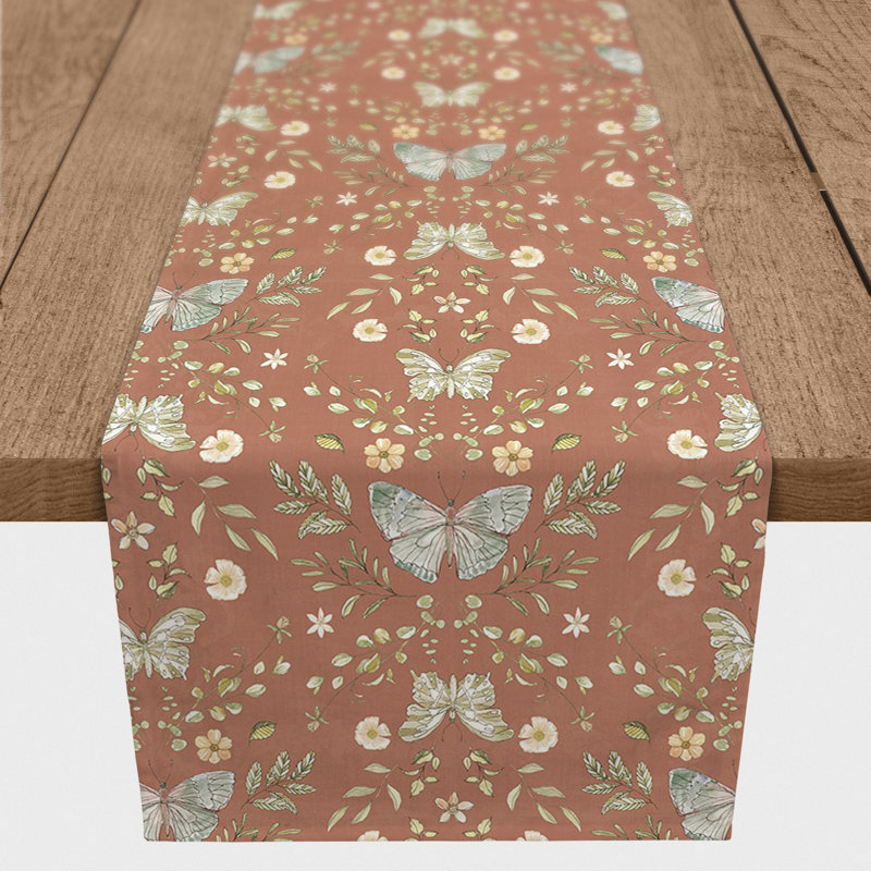 Anyela Rectangle Floral Polyester Table Runner, 90" L x 16" D, White