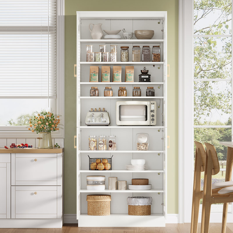 Armoire de rangement avec portes et lumières DEL, garde-manger de 68,94 po de hauteur avec tablettes réglables (blanc)