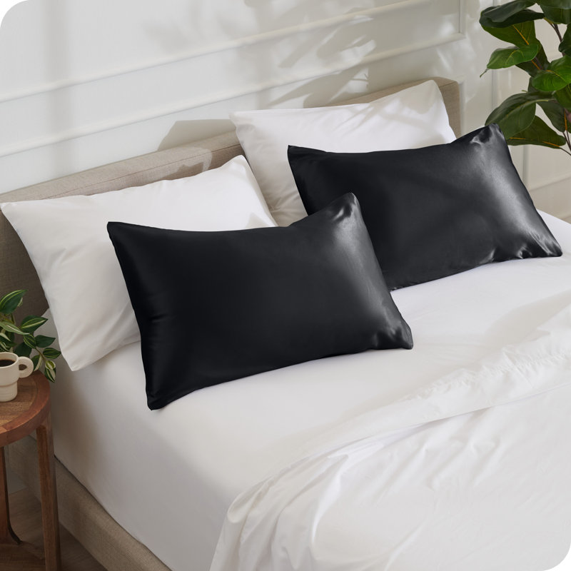 Ensemble de taie d'oreiller en satin de polyester doux, Taies d'oreiller très grandes, Noir