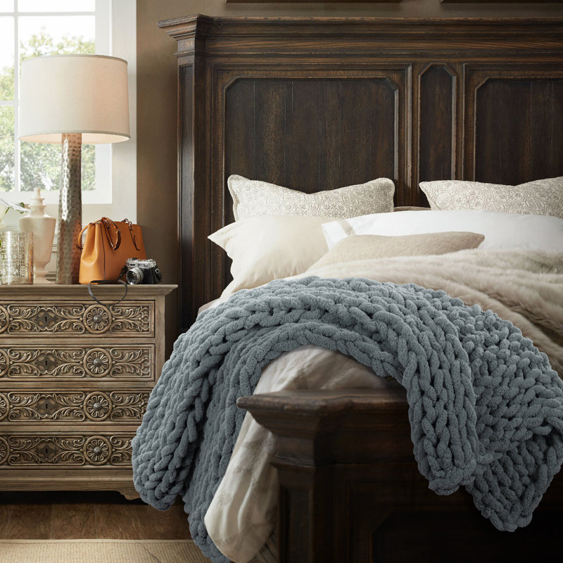 Seaside Blue Chunky Knitted Chenille Throw Blanket