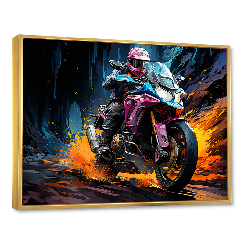 Aquarelle, motocyclette, Speedster, chemin I, Cadre flottant doré, H 34 po x l 44 po x P 1,5 po