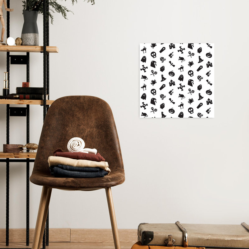 Spooky Halloween Pattern Contemporary Bat Cat Wall Art Print 1 Piece Wrapped Canvas Wall Art, 45.72cm H x 45.72cm W