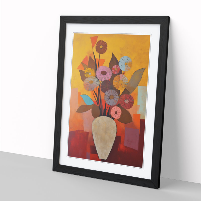 FRM-V0523-915X Flowers Mid Century Vol.5 - Single Picture Frame Print, 64cm H x 46cm W x 2cm D, Black Framed
