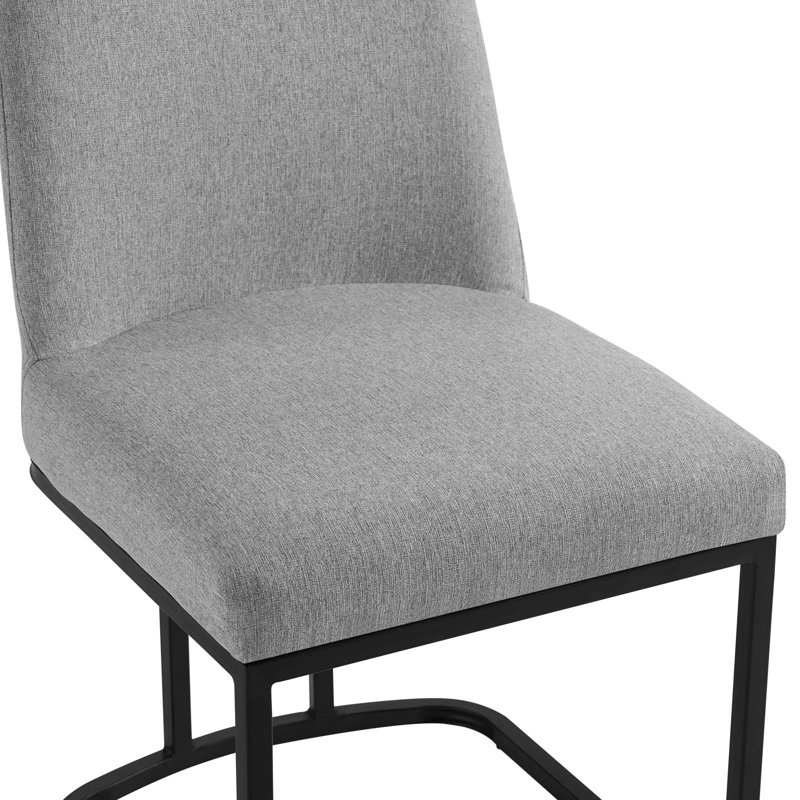 Amplify Sled Base Upholstered Fabric Dining Chairs - Set of 2, Black, Light Grey Velvet