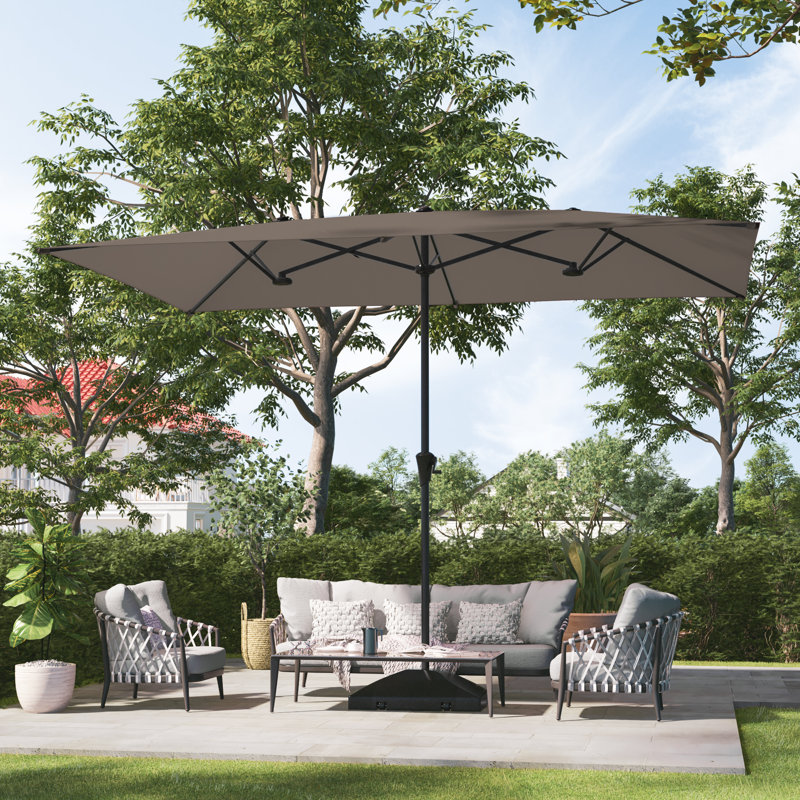 Grand parasol rectangulaire rectangulaire à double face pour marché, Taupe, H 7 pi 8 po x l 10 pi 8 po x P 6 pi 9 po