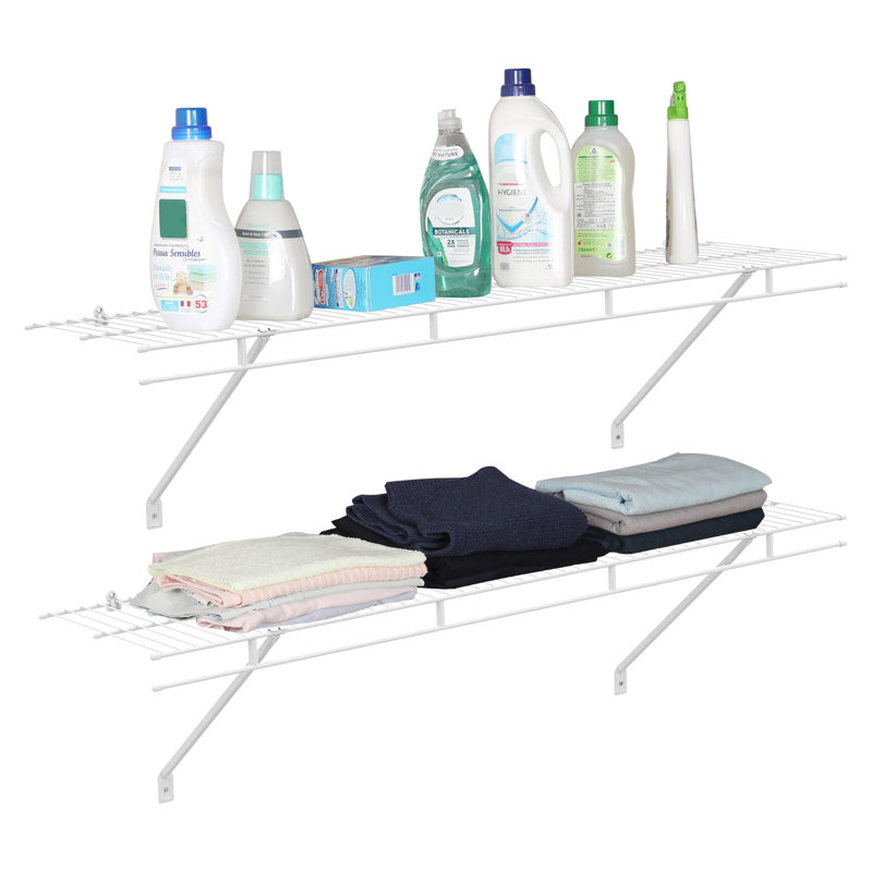 Closet Shelves Wall Mounted 2-Pack, 4 Ft X 12In White Wire Shelving For Laundry Room, Closet, Basement Organization And Storage
