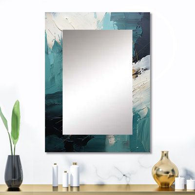 Or et vert cascade de marbre blanc II - peinture abstraite unique miroir, grand miroir mural doré, reproduction d'art