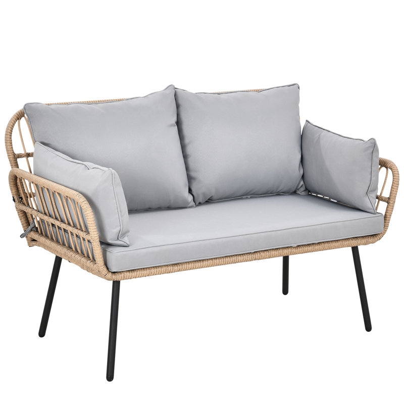 Causeuse d'extérieur avec coussins Hednesford, Gris clair, Naturel