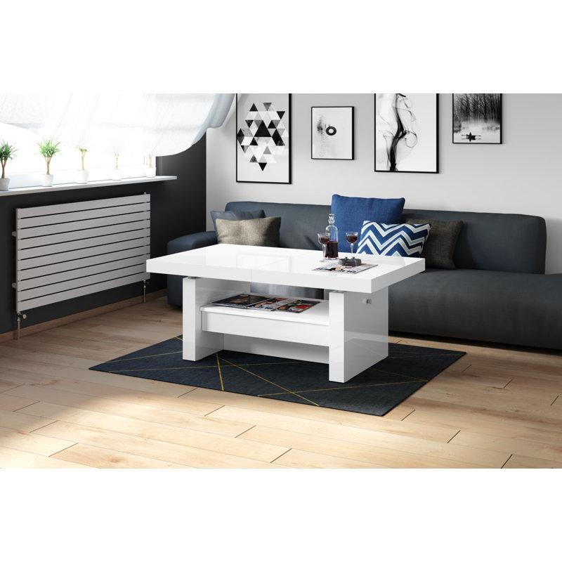 Nathale Lift Top Sled Coffee Table with Storage, White, White
