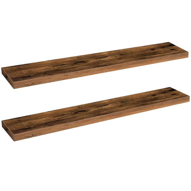 Kayleah 2 Piece Floating Shelf, 1.5" H x 39.4" W x 7.9" D, Rustic Brown
