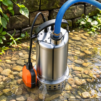 Pompe à eau submersible 1 CV 4400 GPH avec interrupteur à flotteur, portable, en acier inoxydable, pour le drainage de piscines, bassins de jardin, spas et sous-sols, étanche IPX8